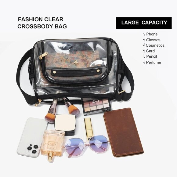 Spacious Clear Crossbody Tote for Women - Ideal for Events, Adjustable 24" Strap - Picture 4 of 7